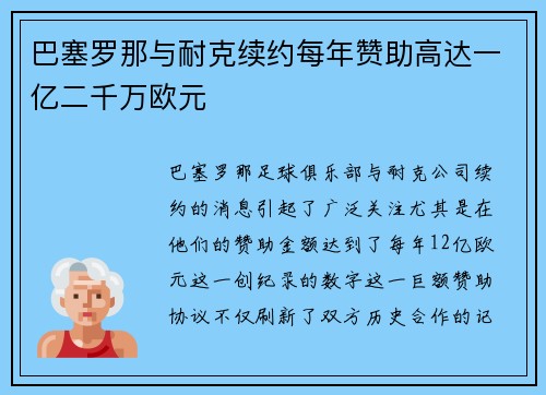 巴塞罗那与耐克续约每年赞助高达一亿二千万欧元